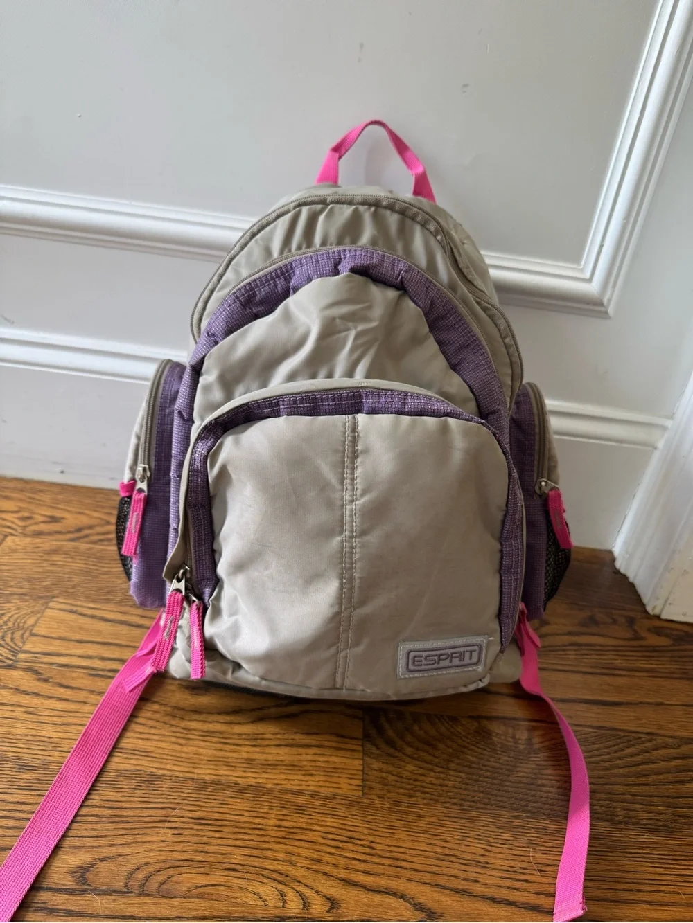 Esprit Kids Beige Backpack with Purple and Pink Accents Vintage Y2K